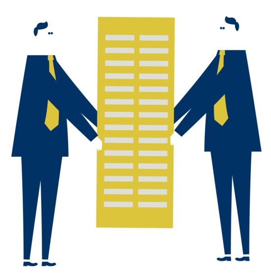 Illustratie van twee personen die de infrastructuur dragen die jouw project doet slagen