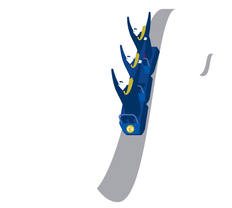 Illustration of three people relaxing on a rollercoaster, completely carefree because they know their data and uptime are safe