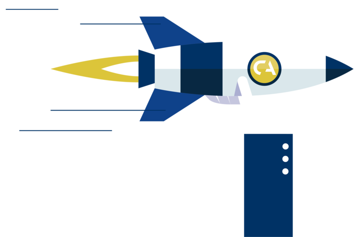 Illustration of a rocket symbolizing fast and affordable web hosting going live quickly
